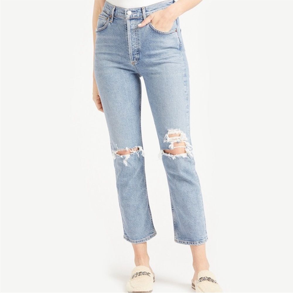 AGOLDE Riley High Rise Straight Crop Jeans, Size 24 Light wash